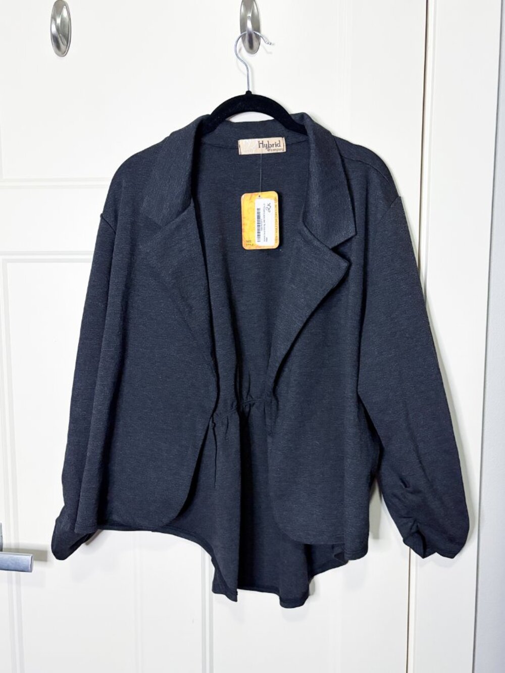 NWT Hybrid & Co 2X Dark Gray Open Front High-Low Blazer Cinched Back & Sleeves